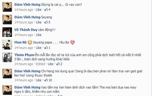 Những dòng chia sẻ, trao đổi của Đàm Vĩnh Hưng với người hâm mộ trên Facebook. 