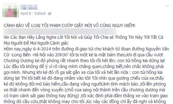 Chia sẻ của cô gái trên trang cá nhân.