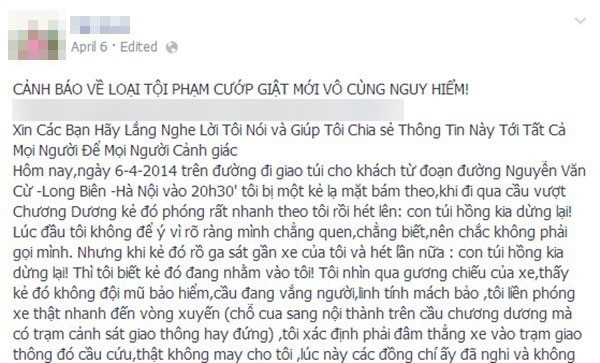 Chia sẻ của Facebooker Túi Xách trên trang cá nhân.
