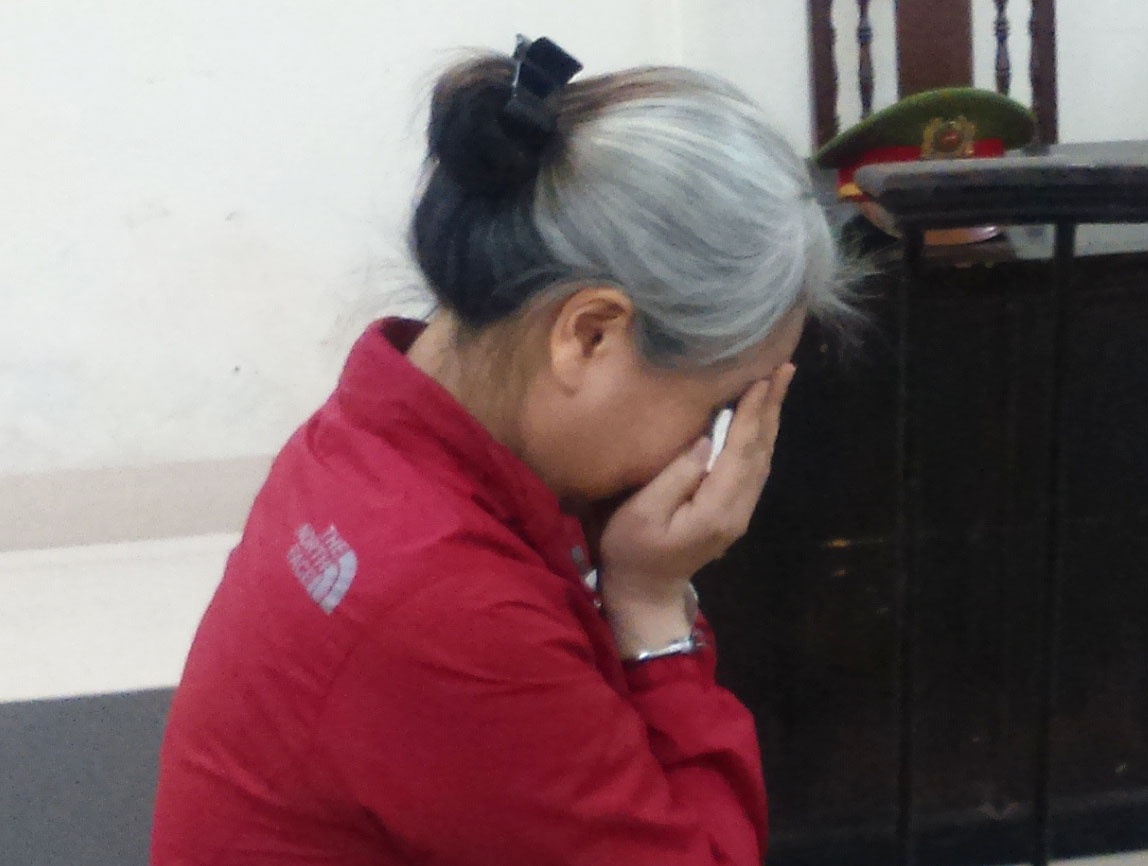 Nu can bo nha van hoa dua 2 con di tron no hinh anh