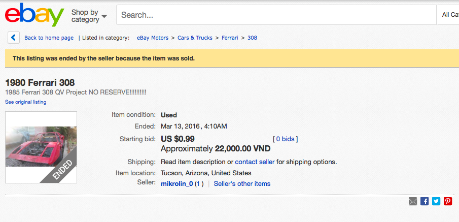 eBay,  dong nat,  Ferrari 308 GTS QV anh 6