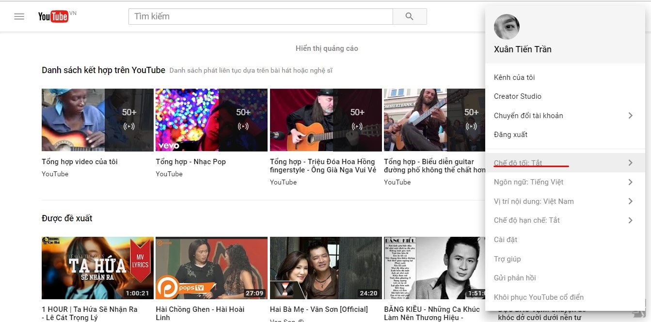 Darkmode,  YouTube anh 2