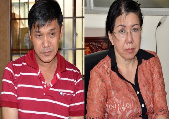 2 vợ chồng Giáp và Dung khi bị bắt.