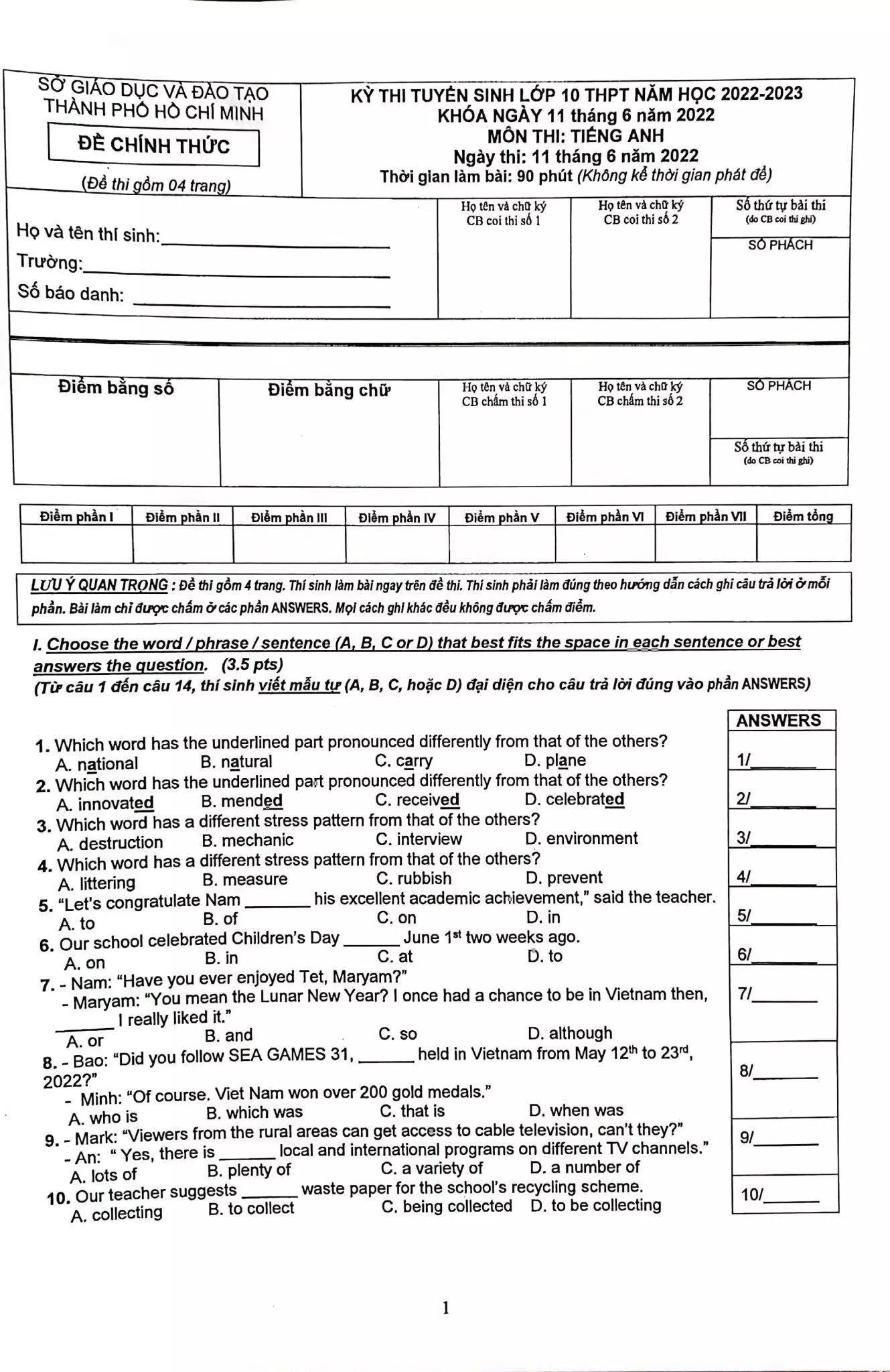 De thi mon tieng Anh vao 10 o TP.HCM anh 5