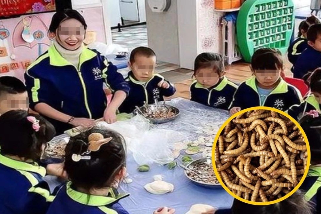 Giao vien Trung Quoc dang clip to truong cho tre an thit co gioi hinh anh