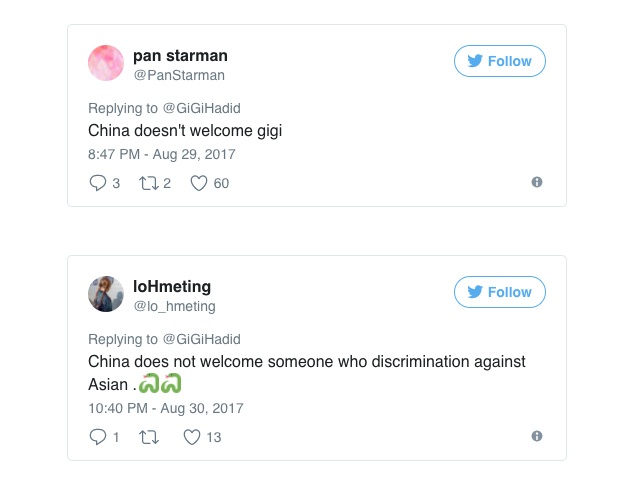 Gigi Hadid bị tẩy chay ở trung quốc ảnh 1 Gigi Hadid bi tay chay o trung quoc anh 1