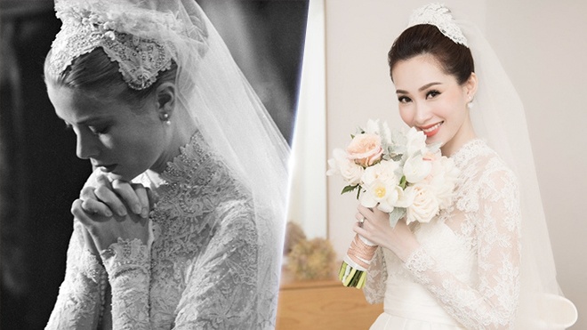 Hoa hậu Thu Thảo diện váy cưới trùng ý tưởng với công nương Grace Kelly ảnh 4 Hoa hau Thu Thao dien vay cuoi trung y tuong voi cong nuong Grace Kelly anh 4