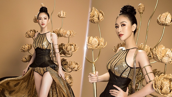 He lo trang phuc truyen thong cua Ha Thu tai Hoa hau Trai dat 2017 hinh anh