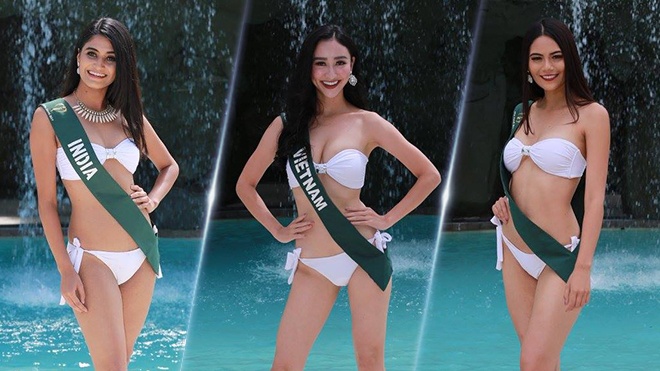 Ha Thu khoe dang trong trang phuc bikini tai Hoa hau Trai dat hinh anh