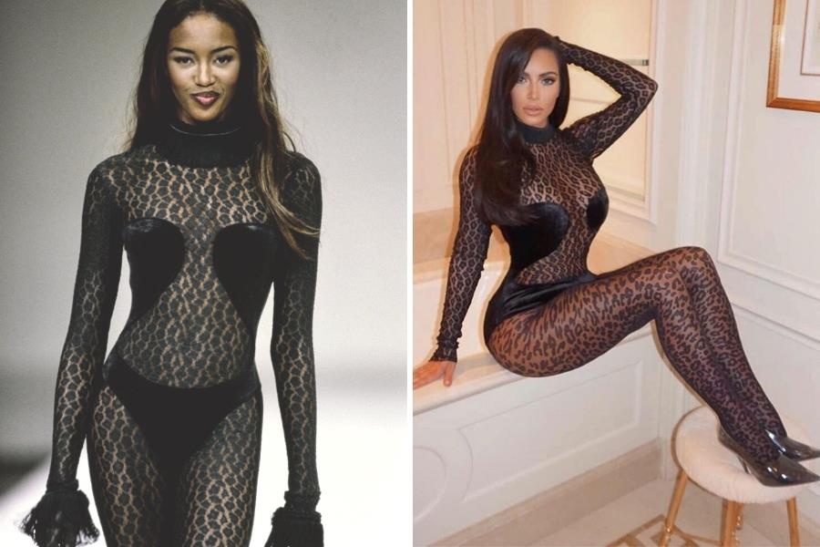 Kim Kardashian mac lai vay, bat chuoc phong cach Naomi Campbell hinh anh