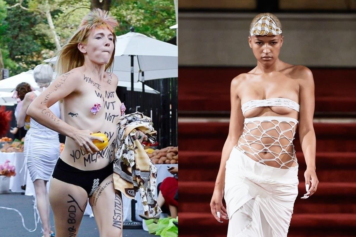 Nguoi mau mac do ep vong mot, de lo nguc tran tren san dien hinh anh