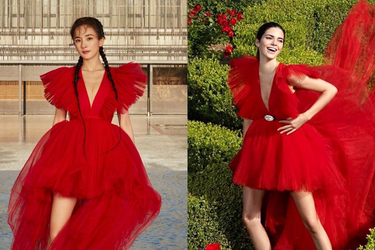 Duong Mich dien vay khoe nguc, fan phat hien dung hang Kendall Jenner hinh anh