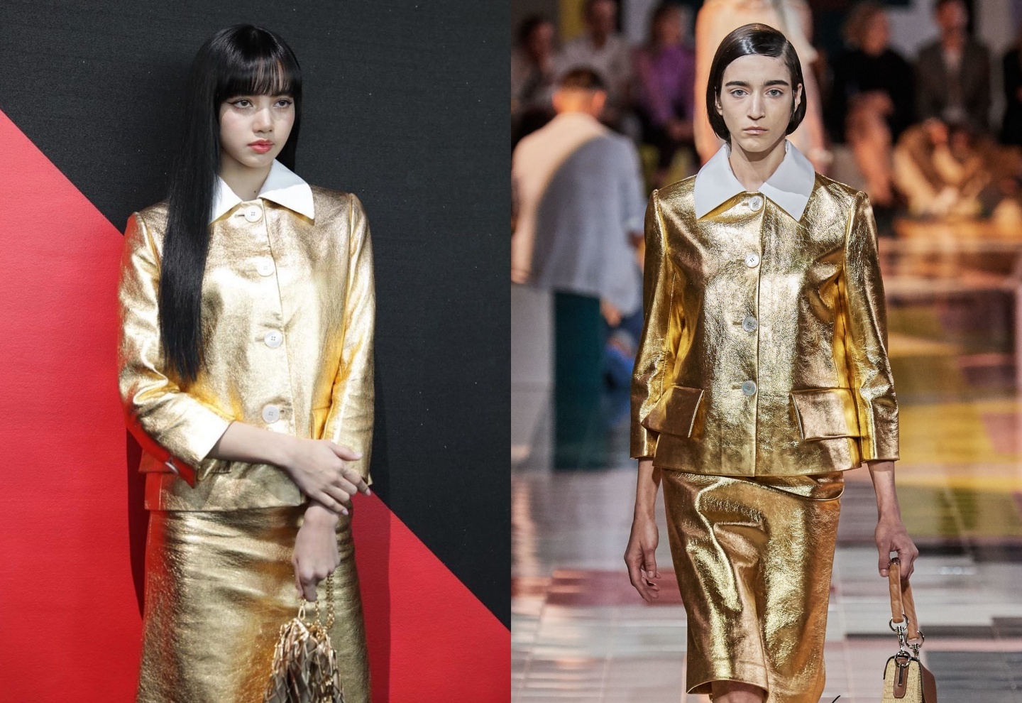 Lisa dien do vang ruc o lan dau tham du show dien Prada hinh anh