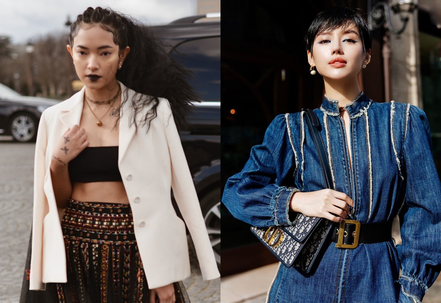 Chau Bui de toc xu to son den, Khanh Linh mac do xe sau tai show Dior hinh anh