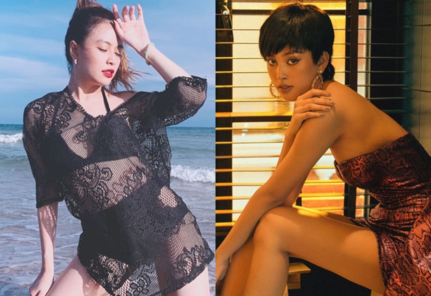 Hoang Thuy Linh khoe dang voi bikini, Tieu Vy mac vay cup nguc goi cam hinh anh