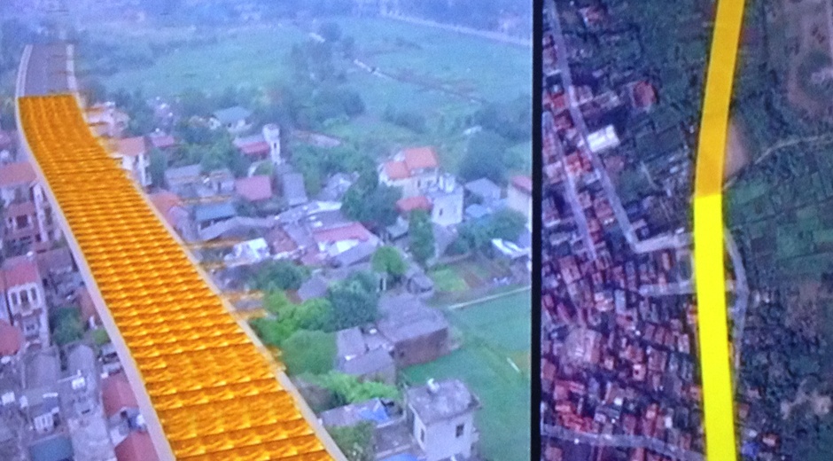 Mô phỏng đường cong qua khu dân cư. Ảnh: VTV.