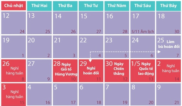 Cong chuc duoc nghi 6 ngay dip le 30/4 va 1/5 hinh anh