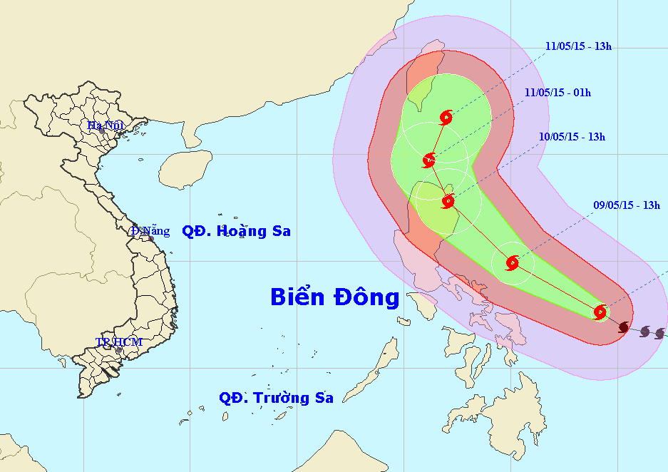 Dự báo vị trí và đường đi của cơn bão Noul. Nguồn: NCHMF