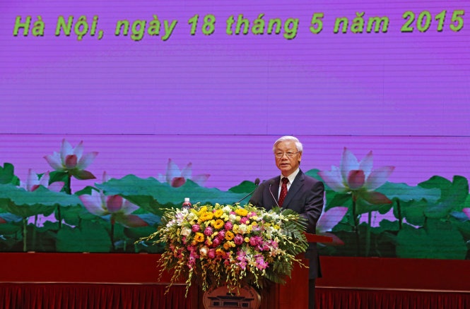 Tổng bí thư Nguyễn Phú Trọng khẳng định “công lao của Chủ tịch Hồ Chí Minh với dân tộc ta như non cao biển rộng” - Ảnh: Việt Dũng