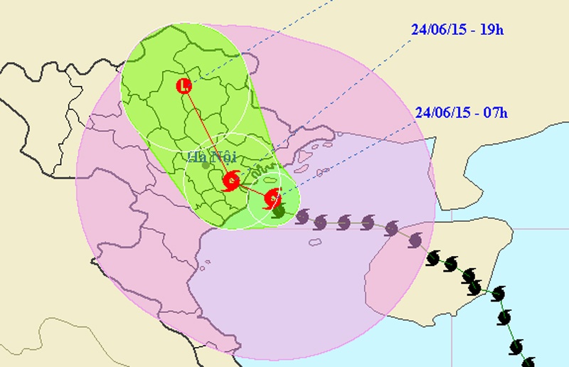 Vị trí tâm bão lúc 9h sáng 24/6. Ảnh: