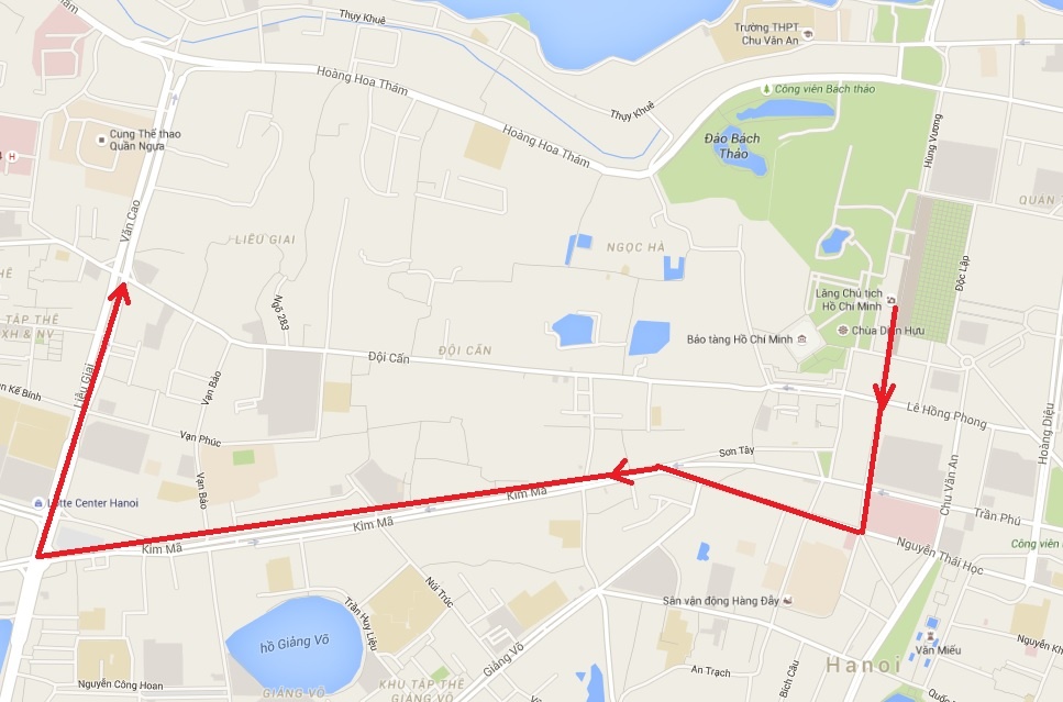 Hướng đi số 1 của đoàn diễu binh. Đồ họa: Công Khanh.