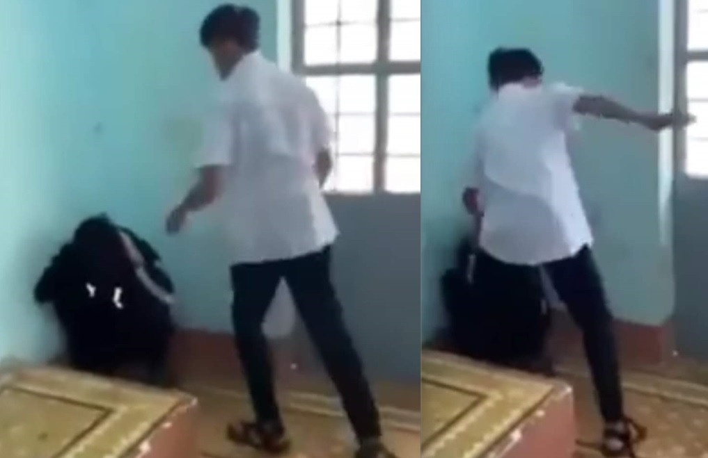 Mau thuan vun vat, nam sinh danh ban toi tap ngay trong lop hoc hinh anh