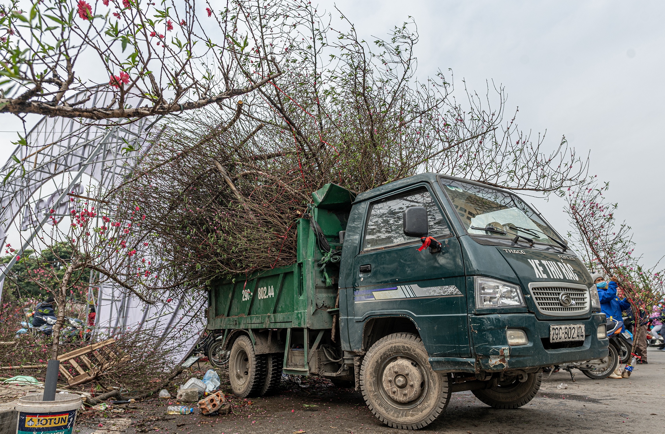 Xe rac gom ca tan dao e dem vut bo ngay 30 Tet hinh anh