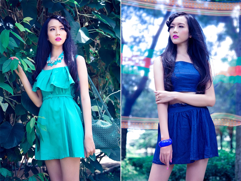 Ngoc Quy an tuong giua mua thu voi style tong xanh hinh anh