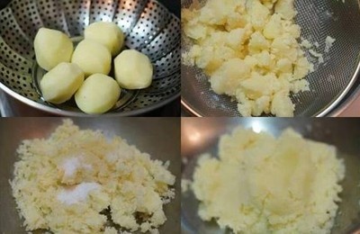 Khoai tây, rửa sạch, gọt vỏ, hấp chín, nghiền nhuyễn và tán qua rây cho mịn. Cho đường, mật ong và ít muối vào bát khoai tây trộn đều. Bạn có thể gia giảm lượng đường và mật ong tùy theo khẩu vị của gia đình.