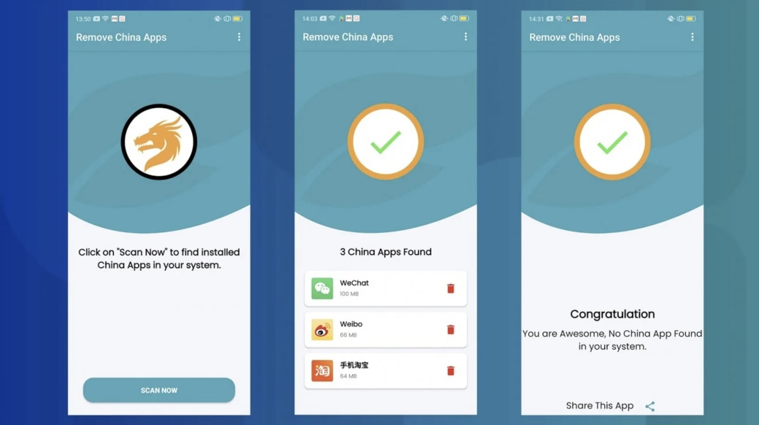 ung dung giup phat hien phan mem Trung Quoc,  An Do va Trung Quoc,  ung dung Remove China Apps anh 1