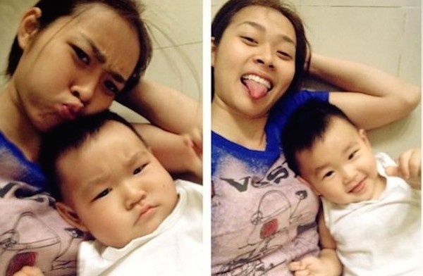 Hình ảnh nhắng nhít của Diệp Bảo Ngọc và quý tử của mình. Bên cạnh cậu con trai kháu khỉnh, Diệp Bảo Ngọc không ngại 