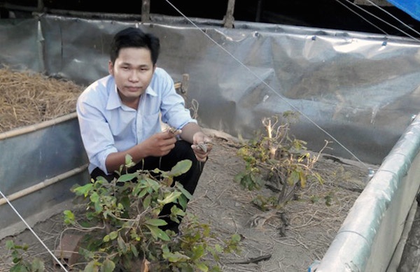Nguyễn Linh Duy bên chuồng rắn mối.