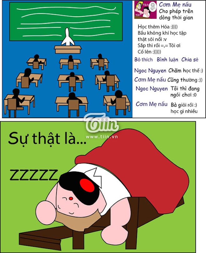 Trên facebook tràn ngập những status những bức ảnh đầy quyết tâm, ý chí học tập nhưng thực tế là...