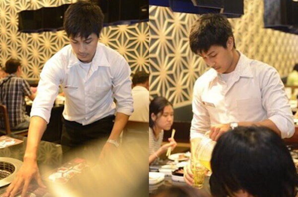 Hình ảnh chàng bồi bàn được khách hàng ghi lại.