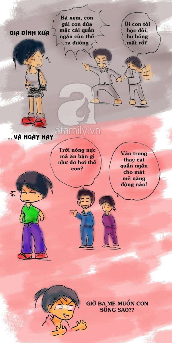 Chuyện giày dép, quần áo, tác phong của con cái, nhất là với con gái tuổi mới lớn luôn được các ông bố, bà mẹ xưa 