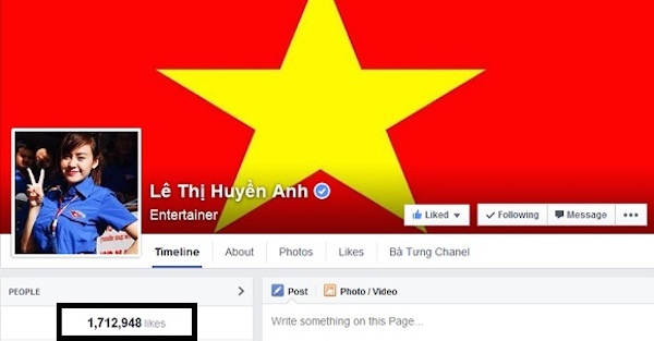 Facebook của Bà Tưng đã đạt hơn 1,7 triệu lượt like.