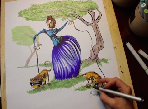 Co gai ve tranh dua tren nhung net nguech ngoac tu truoc hinh anh