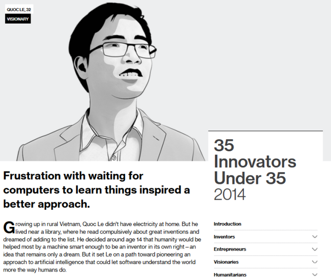 Bài viết về tiến sĩ Lê Viết Quốc trên tạp chí Technology Review.