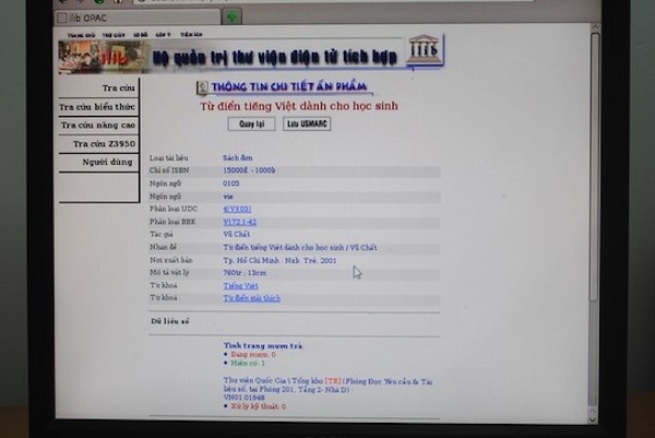 Cuốn từ điển tiếng Việt có trong Thư viện quốc gia Việt Nam.