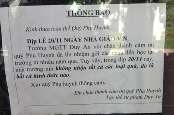 20/11, nha truong xin tu choi nhan qua cua phu huynh hinh anh