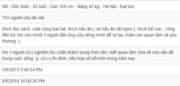 Kèm theo hình ảnh bắt mắt là những dòng thông tin giới thiệu về bản thân để tìm người hò hẹn.