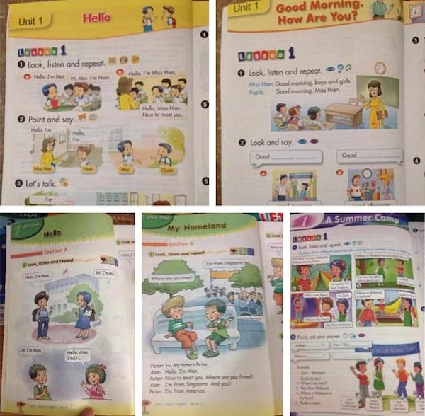 Sách dạy tiếng Anh của học sinh VN được Linh chia sẻ trên Facebook cá nhân.