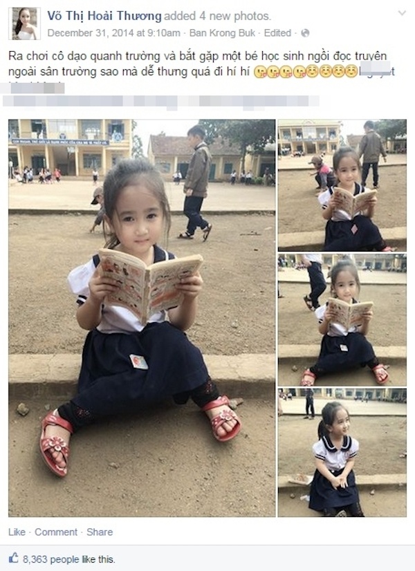 Cô giáo Hoài Thương chia sẻ ảnh của bé gái đáng yêu nhận số lượng like cực khủng trên Facebook.