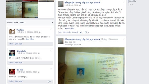 Một trang web công khai mua bán bằng.