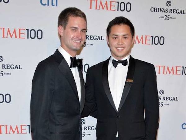 Hai nhà sáng lập ứng dụng Snapchat, Evan Spiegel (trái) và Bobby Murphy (phải) lọt vào top 100 người ảnh hưởng nhất thế giới năm 2014 do Time bình chọn.
