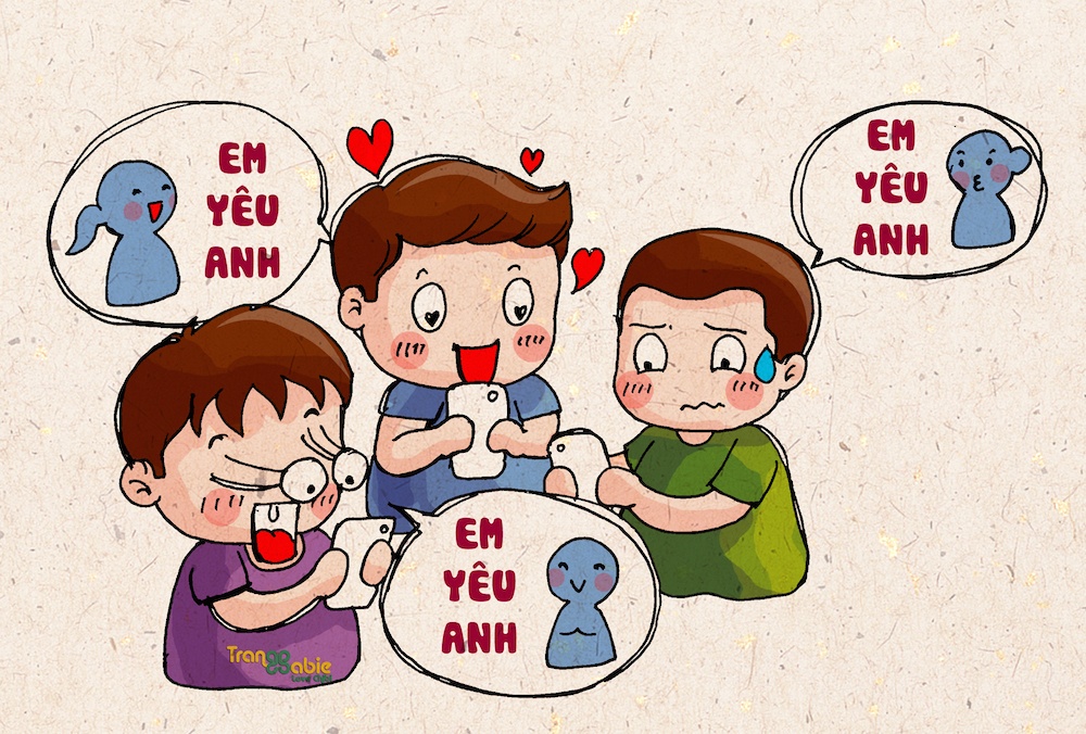 Tranh vui ve trao luu 'Em yeu anh' cua cac ba vo hinh anh