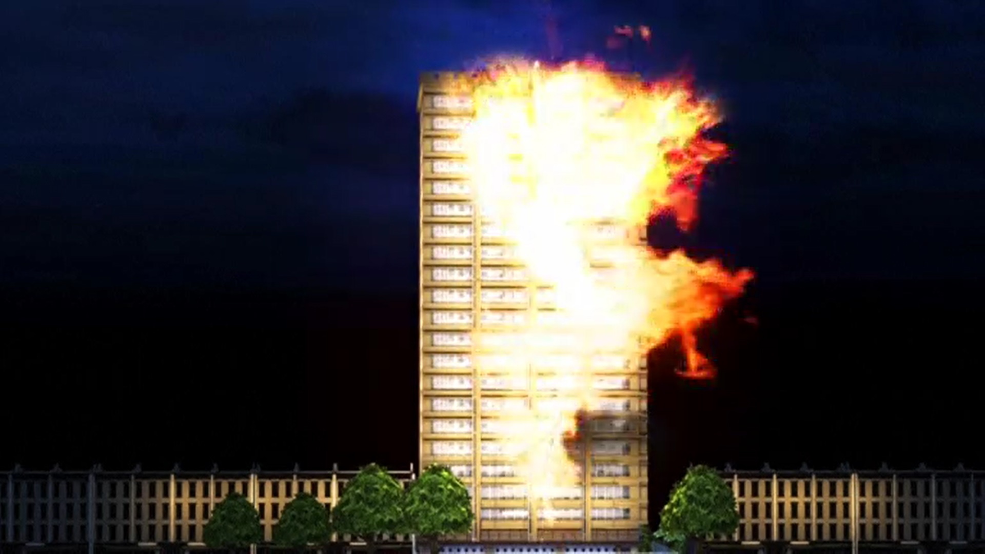 Mo phong khoanh khac lua bao trum toa thap 27 tang o London hinh anh