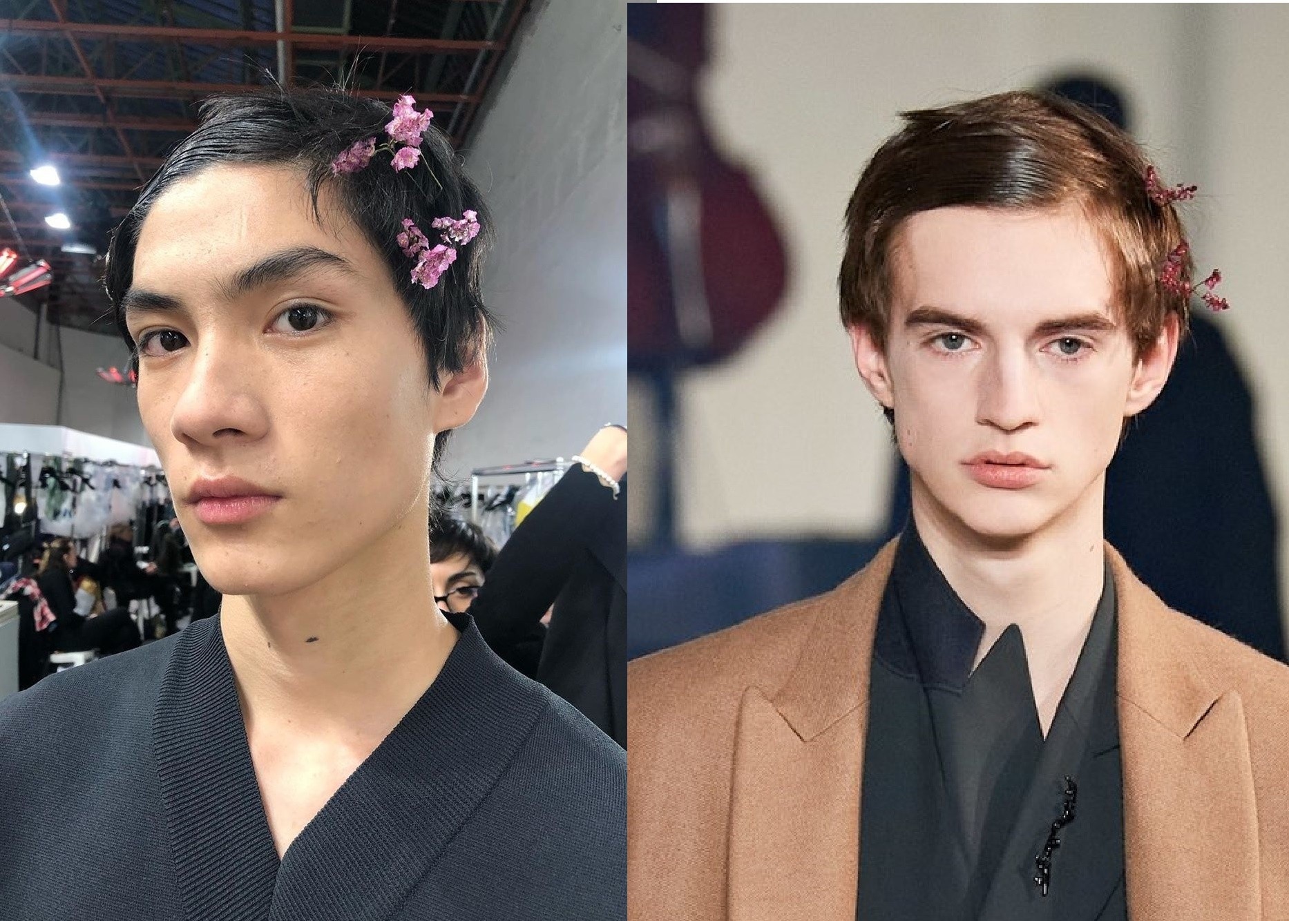 Mau nam cai hoa len toc, trang diem nu tinh tren san dien hinh anh