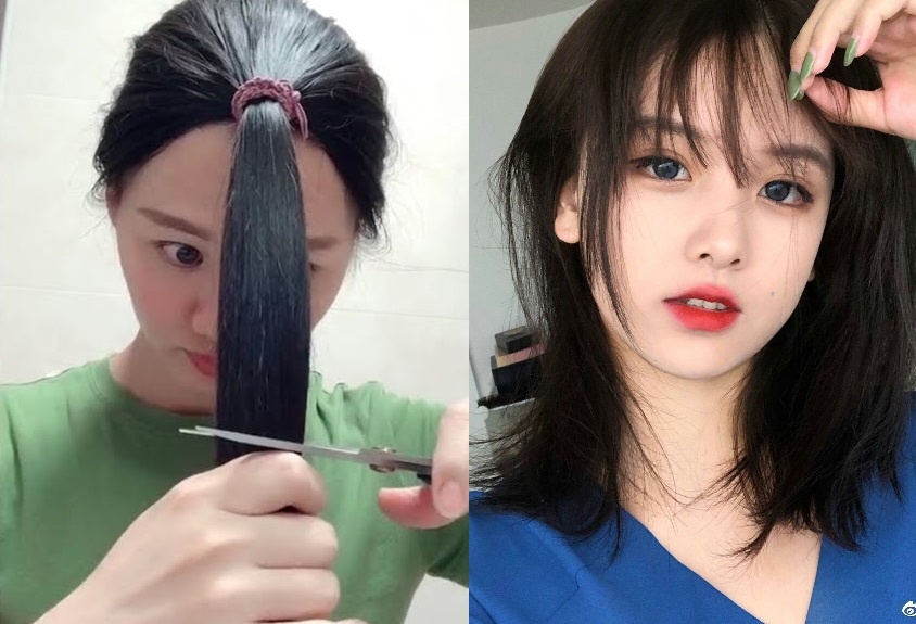 Hot girl Trung Quoc cat toc tai nha dep nhu ra tiem hinh anh