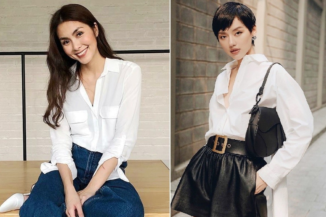 Tang Thanh Ha, Khanh Linh va cach mac ao so mi trang dep moi ngay hinh anh